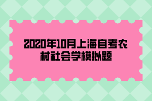 2020年10月自考《农村社会学》模拟试题及答案