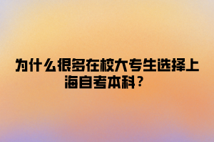 为什么很多在校大专生选择上海自考本科？